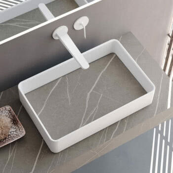 Hastings Tile Bath - Morris Solid Surface Basin with HPL Cover Tray in Pulpis Chiaro